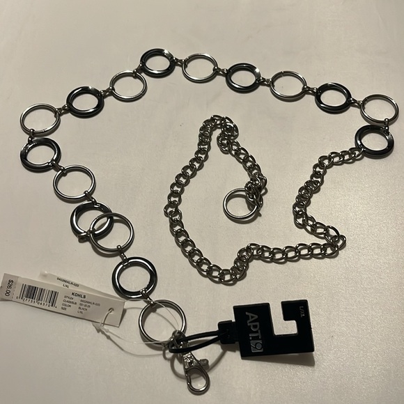 Gunmetal & Silver Metallic Circle Chain Belt L/XL 47” long 1 1/4” across circle - Picture 7 of 8